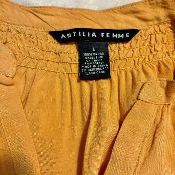 Antilia Femme Blouse Large Light Orange Peasant Smocked Hem 3/4 Slvs Rayon Boho - Picture 9 of 12